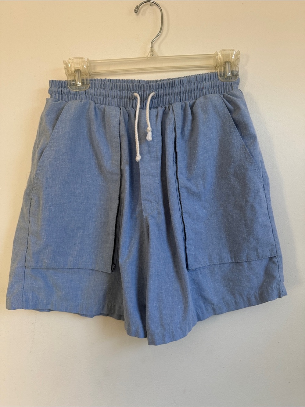 Bay Club Chambray Pull On Shorts Medium Made in USA Elastic Waist
